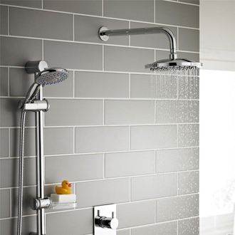 Clifton Chrome Triple Shower with Hung Slide Rail Kit & Overhead Drencher in Silver