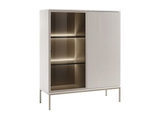 Vente-Unique Vitrina 2 puertas con luces LED en MDF y vidrio ahumado - Beige y negro - OVILA