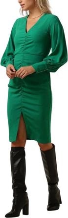 Access Fashion Groene Mini-jurk met V-hals en Ruches - Dames - Casual kleedjes - Groen - XS - Polyester - Kleedjes