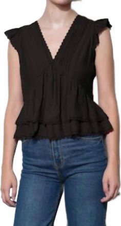 Greylin Victoria Pintuck Flutter Sleeve Top In Black