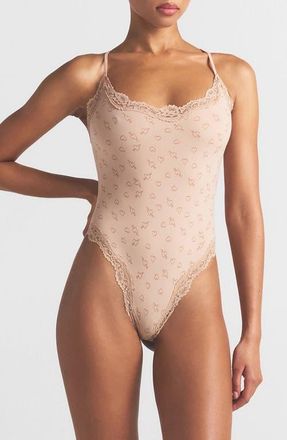 SKIMS Fits Everybody Lace Cami Bodysuit in Z/dnumica Sketched Heartsdnu at Nordstrom, Size Xx-Small