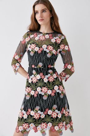 Coast 3d Fleur Embroidered Long Sleeve Dress