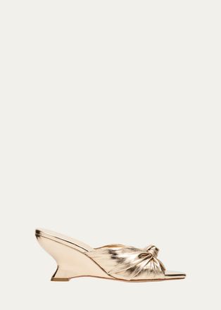 Loeffler Randall 75mm Marsy Metallic Leather Angled Wedge Mules