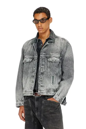 Diesel Denim trucker jacket with tonal leather trims - Denim Jackets - Unisex - Grey