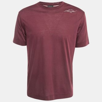 Emporio Armani Burgundy Printed Cotton T-Shirt