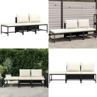 vidaXL Set Divani da Giardino 3 pz con Cuscini in Polyrattan Nero - Set da giardino - Divano in rattan
