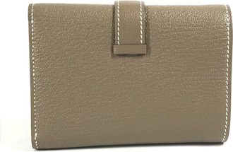 Herm&egrave;s Etoupe Gray Chevre Leather Wallet (Tri-Fold) (Pre-Owned)
