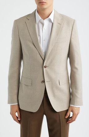 BOSS Hutson Slim Fit Tan Houndstooth Check Virgin Wool Sport Coat in Beige/Khaki at Nordstrom, Size 42 Regular
