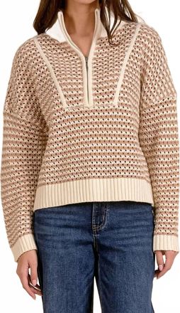 Elan Open Knit Quarter Zip Sweater In Natural
