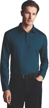 CHARLES TYRWHITT Plain Long Sleeve Jersey Polo in Turquoise Blue at Nordstrom, Size Large
