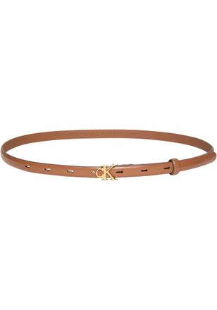 Calvin Klein Lederg&uuml;rtel CALVIN KLEIN ROUND CK BUCKLE 15MM BELT SMOOTH, Damen, Gr. 11,5, argan oil, antique light gold, Web, Rindsleder, unifarben, G&uuml;rtel Lederg&uuml;r