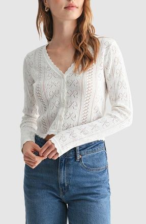 All in Favor Pointelle Button-Up Cardigan in Ivory at Nordstrom, Size Medium