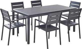 Beliani Conjunto De Comedor De Jard&iacute;n De 7 Piezas Sillas Y Mesa Madera Pl&aacute;stica Aluminio Negro Vernio
