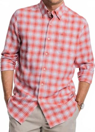 Southern Tide Flannel Reddick Plaid Sportshirt In Dusty Coral