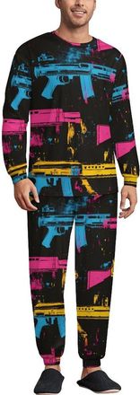 Generic Artistic Splatter Machine Guns Soft Mens Pyjamas Set Loungewear Long Sleeve Round Neck Tops And Pants