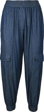 Collection Priv&eacute;e Cropped Cotton Trousers with Relaxed Fit and Denim Texture