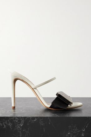 Loewe Mule In Tela E Pelle Con Fibbia - Bianco
