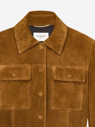 Saint Laurent Womens Short Suede Jacket Brown Calfskin Leather