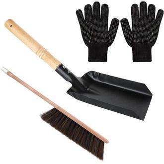 OEM Kit De Limpieza De Chimeneas Crezuo Con Pala, Cepillo Para Estufas De Le&ntilde;a Natural, Guante De Silicona Negro, Pala Para Chimenea Y Pala Para Cenizas.-