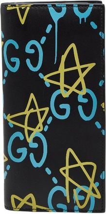Gucci Black Blue Yellow Leather Long Wallet (Bi-Fold) (Pre-Owned)