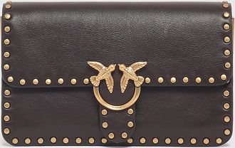 Pinko Love One Slouchy Mini Bag in Leather with Monogrammed Embroidery and Love Birds Logo