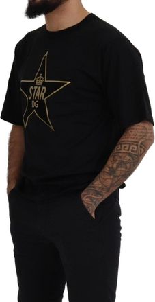 Dolce & Gabbana Mens Black Gold Star Crown Dg Cotton Crewneck T-Shirt