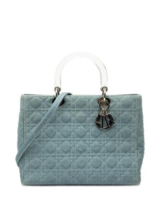 Dior 1999 Large Denim Cannage Acrylic Handles Lady Dior satchel - women - Denim - One Size - Blue