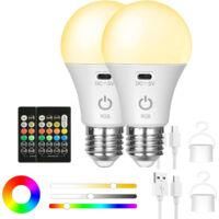 OEM Bombilla Led Recargable Rgb E27 Con Mando A Distancia - 8 Colores - De 2700k A 6000k - &Aacute;ngulo De Haz De 270&deg; - Paquete De 2 Bombillas - Crezuo