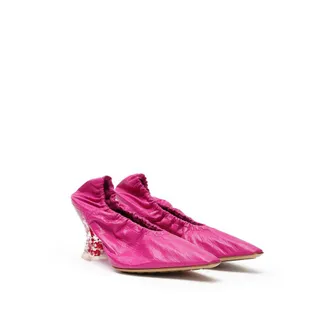 Bottega Veneta Womens Fuchsia Leather Slippers