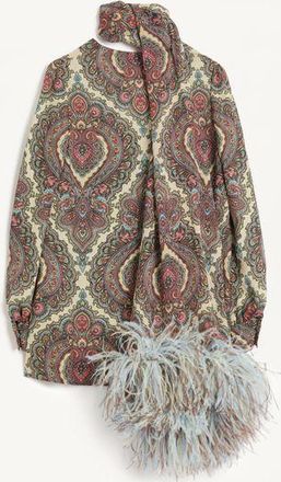 Valentino Top In Georgette Stampa Cachemire Voyage Imaginaire Con Piume Donna BETULLA/MULTICOLOR 36