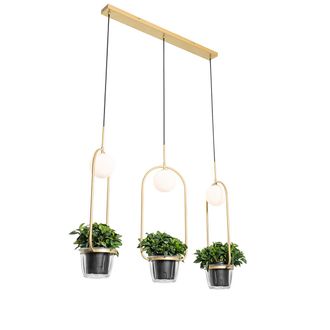 QAZQA Art D&eacute;co L&aacute;mpara Colgante Art Deco Dorada Con Cristal Blanco 3 Luces - Isabella Acero /vidrio Alargada Adecuado Para Led Max. 3 X 5 Watt - Qazqa