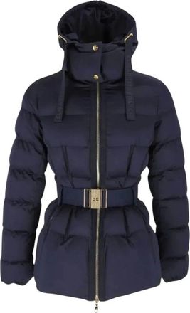 Elisabetta Franchi Pufferjack met Juwelen Riem - Dames - Winterjassen - Blauw - L - Polyester - Jassen
