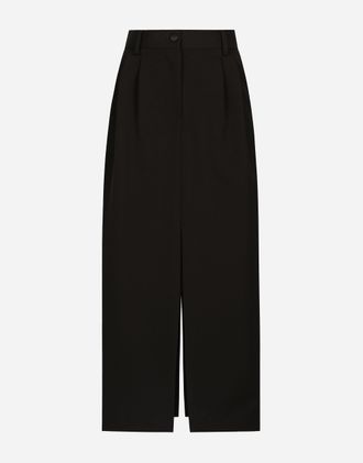 Dolce & Gabbana Wool Gabardine Calf-length Tuxedo Pencil Skirt - Woman Skirts Black Wool 36