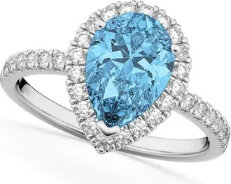 Allurez Pear Cut Halo Blue Topaz & Diamond Engagement Ring 14K in 1.91Ct/white Gold at Nordstrom, Size 7.5