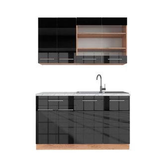 Vicco Cocina Para Solteros Fame-line, Antracita Brillo Intenso/roble Dorado El&eacute;ctrico, 140 Cm, Et M&aacute;rmol