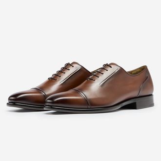Oliver Sweeney Mens Antiqued Calf Leather Oxford Shoes - Tan - Size UK 10.5