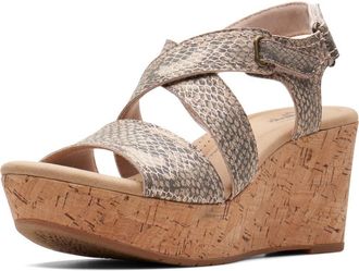 Clarks Womens Rose Way Wedge Sandals, Beige metallic, 7 UK