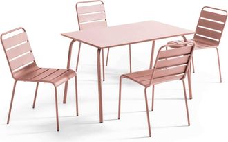 Oviala Mesa de jard&iacute;n de metal y conjunto de 4 sillas rosa