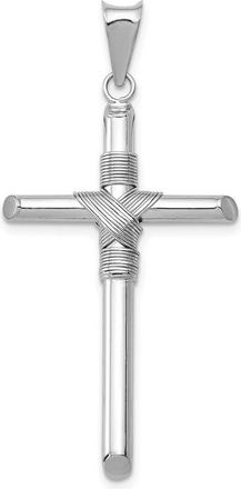 Diamond2Deal 14K White Gold Center Wrap Tube Cross Pendant