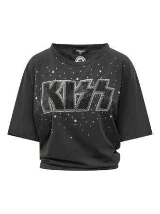 Dsquared2 Cropped Black Studded Kiss Graphic T-Shirt