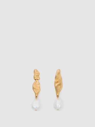 Reiss Womens Gold Tone Faux-pearl Molten Drop Earrings
