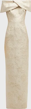 Teri Jon Off-Shoulder Jacquard Column Gown