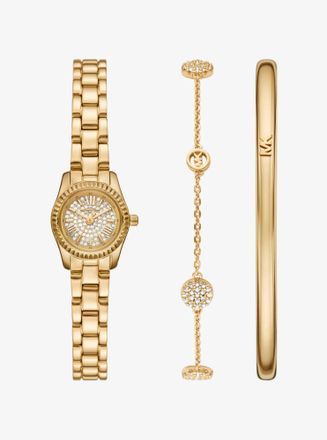 Michael Kors Petite Lexington Pav&eacute; Gold-Tone Watch and Jewelry Gift Set
