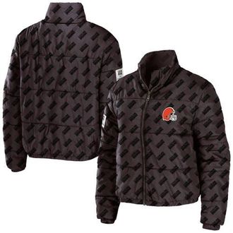 WEAR by Erin Andrews Womens WEAR by Erin Andrews Brown Cleveland Browns Puffer Full-Zip Cropped Jacket at Nordstrom, Size Medium