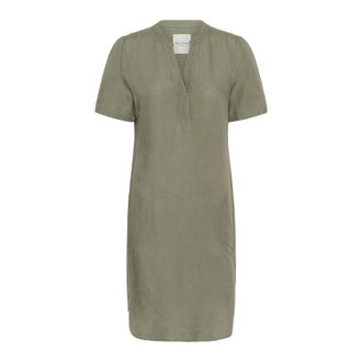 Part Two Eenvoudige Jurk met V-Hals - Dames - Korte kleedjes - Groen - 2XS - Linnen - Kleedjes