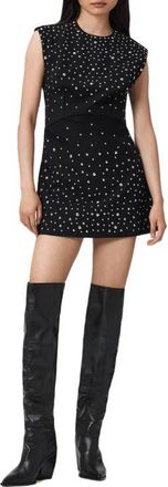 AllSaints Tamara Studded Minidress in Black at Nordstrom, Size 12 Us