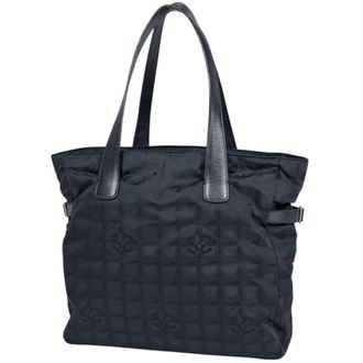 Chanel Black Nylon Jacquard Leather Shoulder Bag Tote Bag (Pre-Owned)