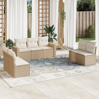 vidaXL Vidaxl - Set Sof&aacute;s De Jard&iacute;n 7 Piezas Y Cojines Rat&aacute;n Sint&eacute;tico Beige