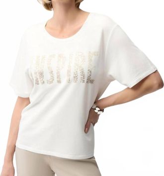 Joseph Ribkoff Front Print Straight T-Shirt With Rhinestones Top In Vanilla/beige