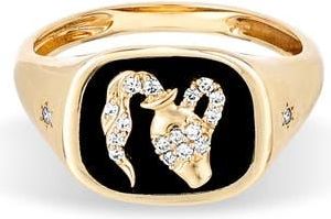 Adina Reyter Aquarius Ceramic & Diamond Pavé Signet Ring in Yellow Gold at Nordstrom, Size 6